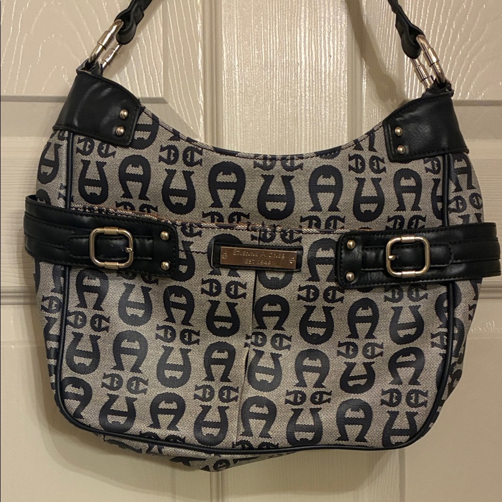 Etienne Aigner Black and Gray Logo Shoulder Bag
